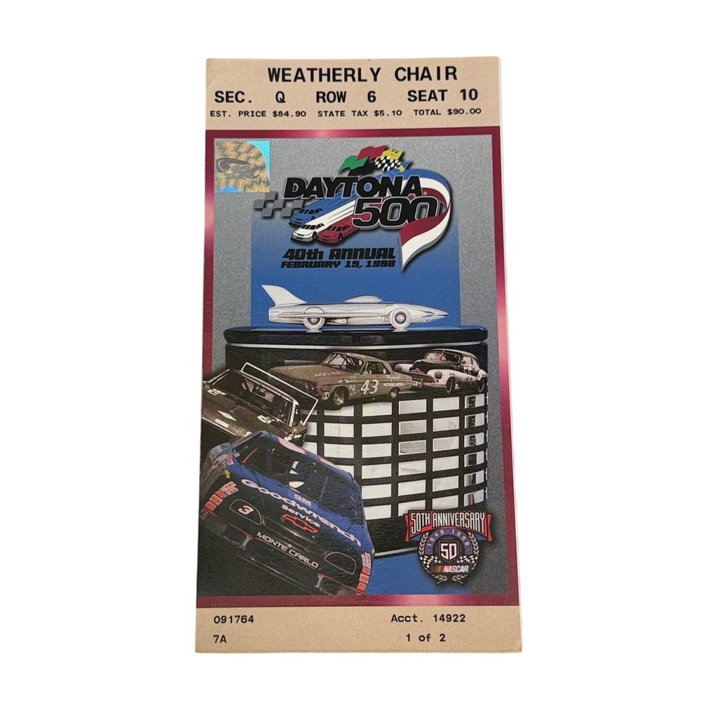 Vintage 1998 Daytona 500 Ticket Stub 40th Annual NASCAR 50th Anniversary Dale #3